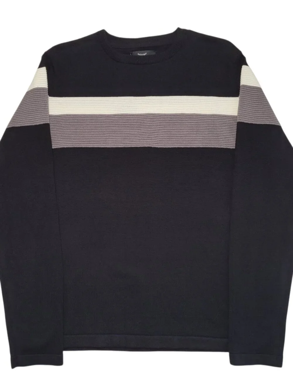 Threadbare Mens Black Striped Crew Neck Knit Sweater XL Academia Preppy NEW - Picture 3 of 12